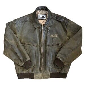Men’s Excelled Vintage Coca Cola Genuine Leather Bomber Jacket Size XL